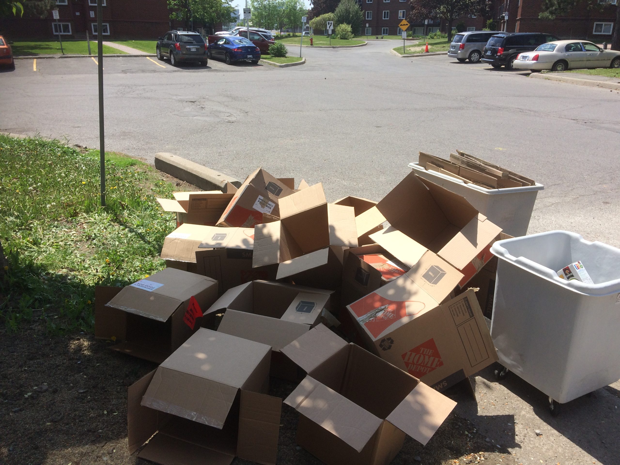 Food boxes May 27 cardboard with bin of food Gloucester Emergency